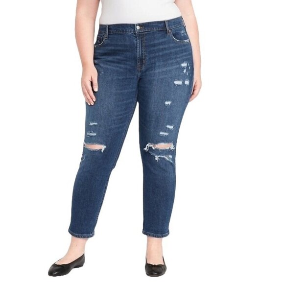 Old Navy Mid Rise Boyfriend Jeans Plus Size 26 Barbara Straight Ripped 734758 - Picture 1 of 11